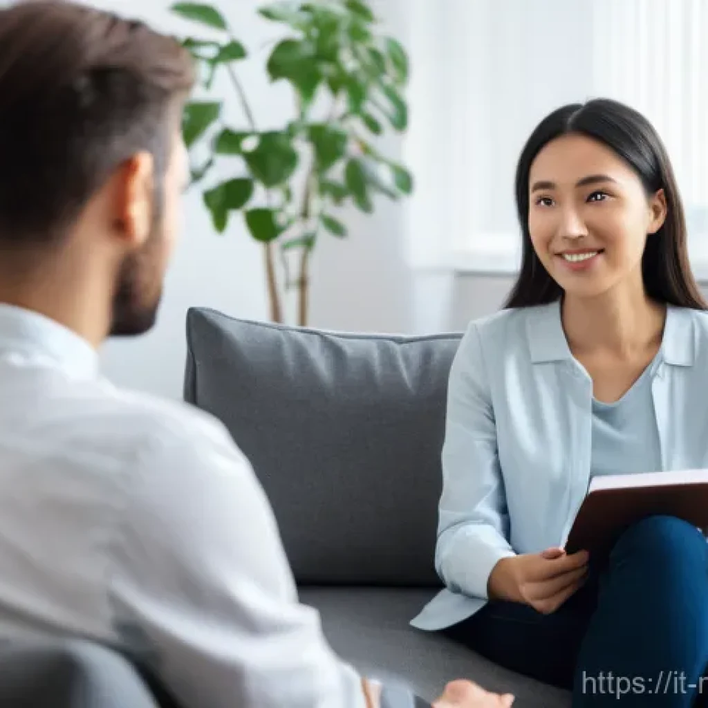 정신건강 전문가의 실무와 이론적 접근 - A warm, inviting scene of a person (adult, any gender) engaged in a one-on-one therapy session. The ...