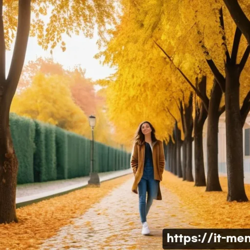 정신건강 분야 이론 - A serene urban park scene in Italy during early autumn, featuring a young Italian woman in casual cl...