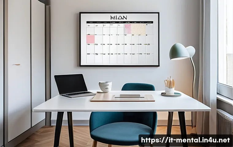 정신건강 상담사의 하루 - A professional psychologist's modern office setting in Milan, Italy, featuring a sleek digital calen...