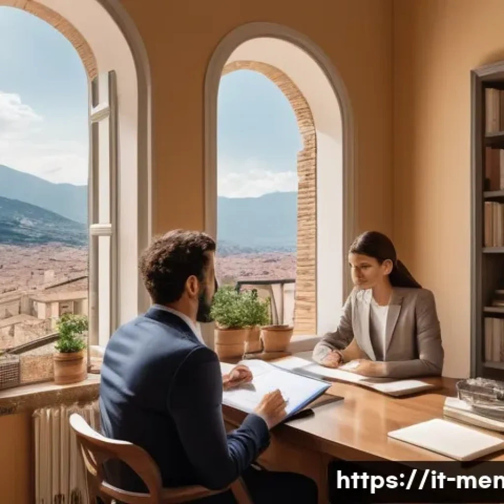 정신건강 분야 이론과 실무의 연계성 - A warm, professional therapy session in a modern Italian psychologist&rsquo;s office, showing a diverse ad...