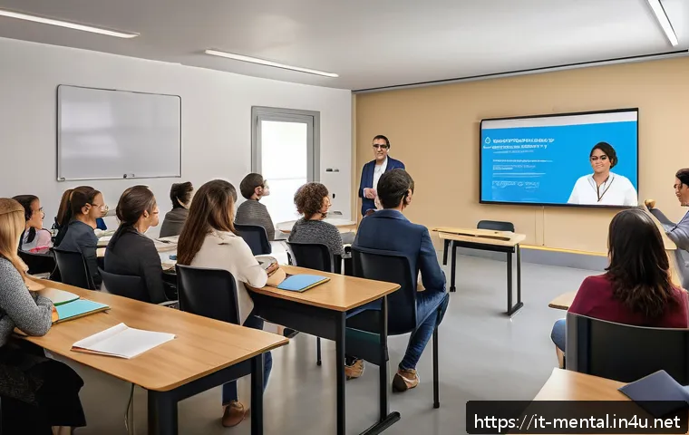 정신건강 자격증 취득을 위한 단계별 가이드 - A professional mental health certification training classroom in Italy, featuring a diverse group of...